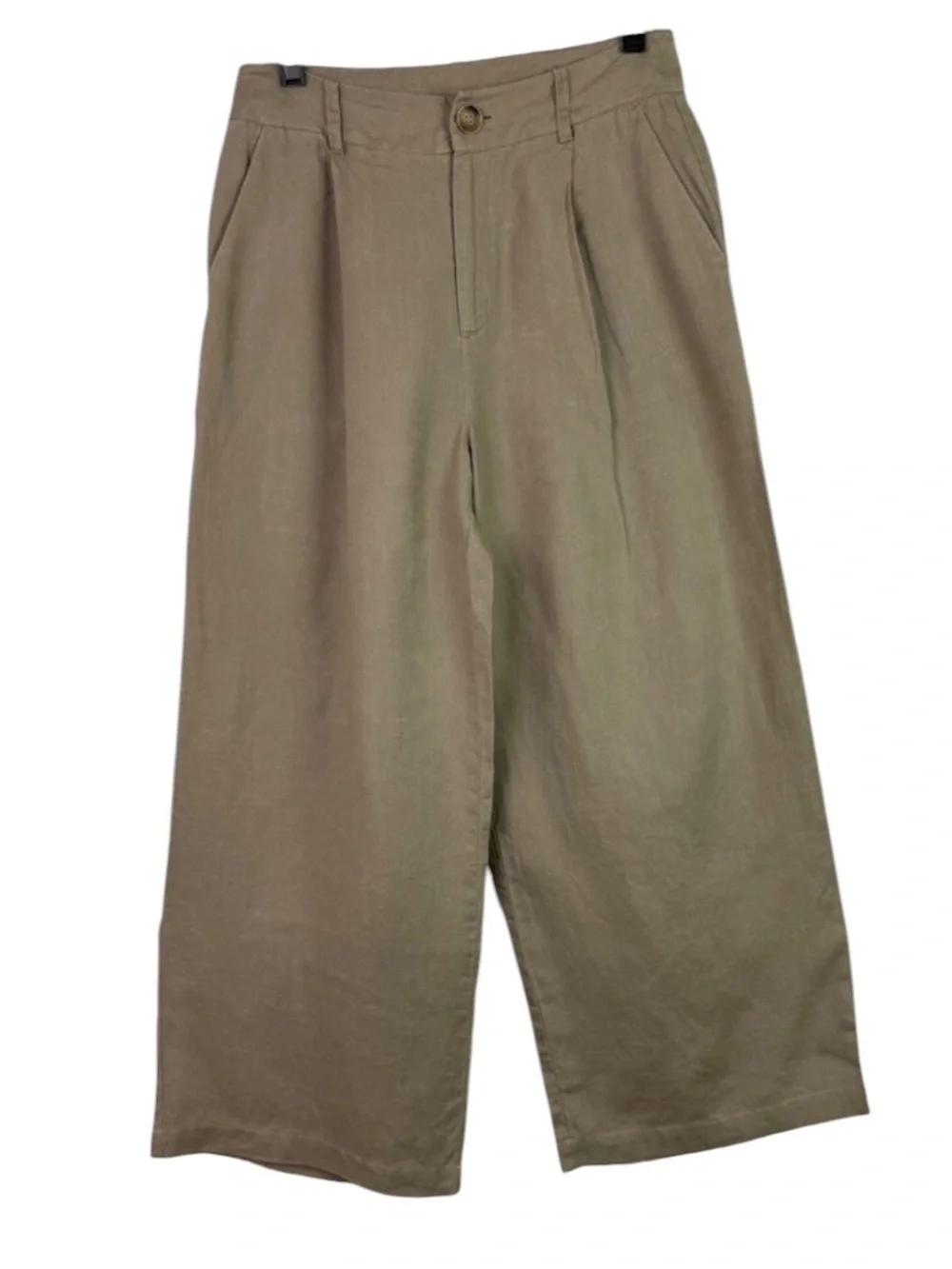 Zara 100% Linen Neutral Tan High Waist Wide Leg Pants M